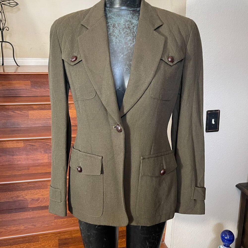 Vintage Jessica Women's Sz 6 Wool Blend Green Blazer Jacket Single Breast Lined